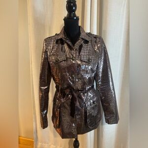 Tracy Porter brown bronze metallic jacket with a faux alligator texture